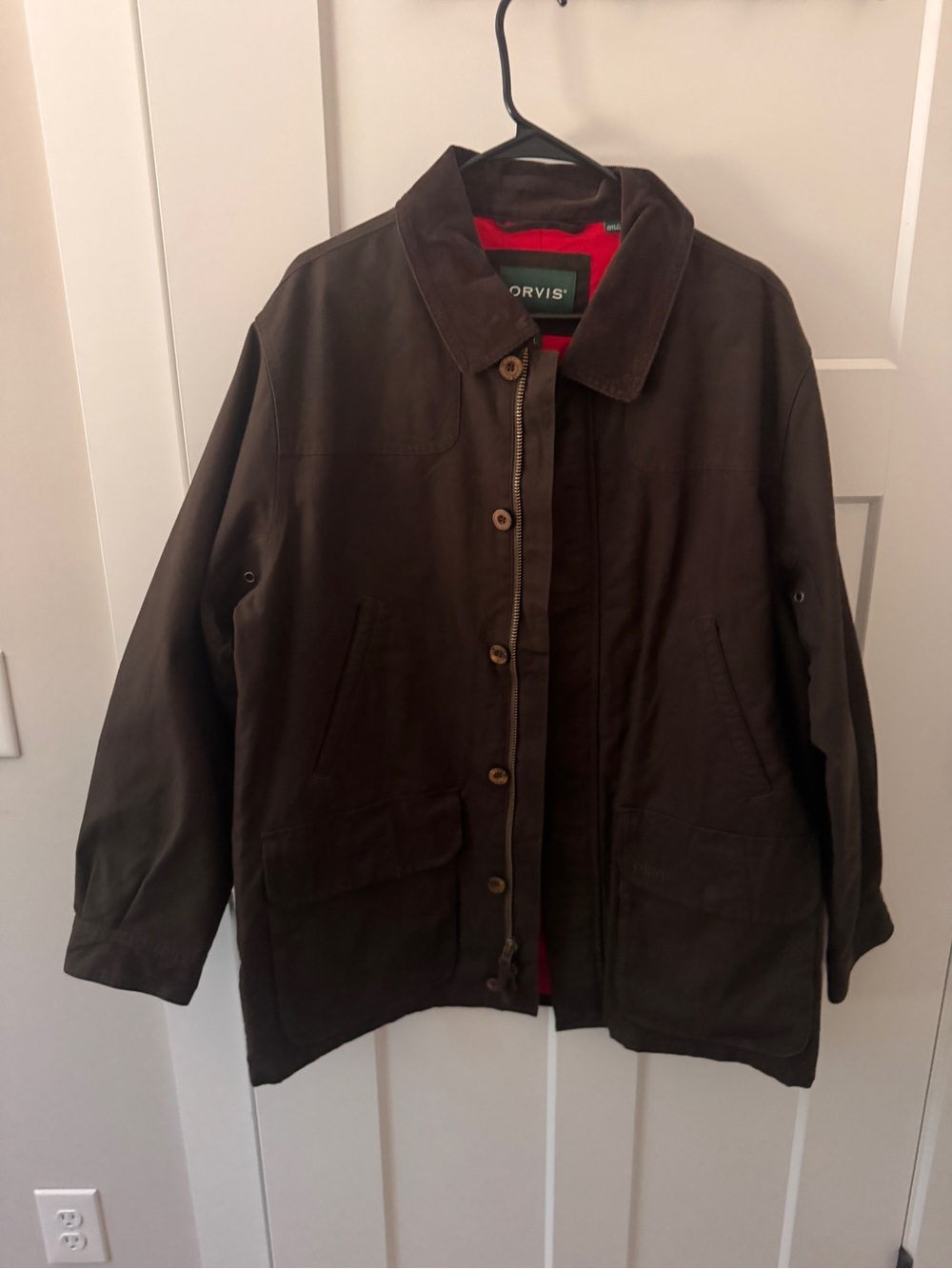 Orvis Brown Jacket with Red Interioror
